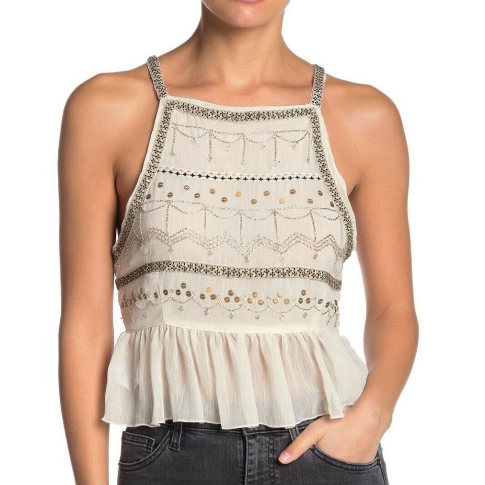 Free People – Camille Embroidered Bead Embellished Camisole Ivory MEDIUM
